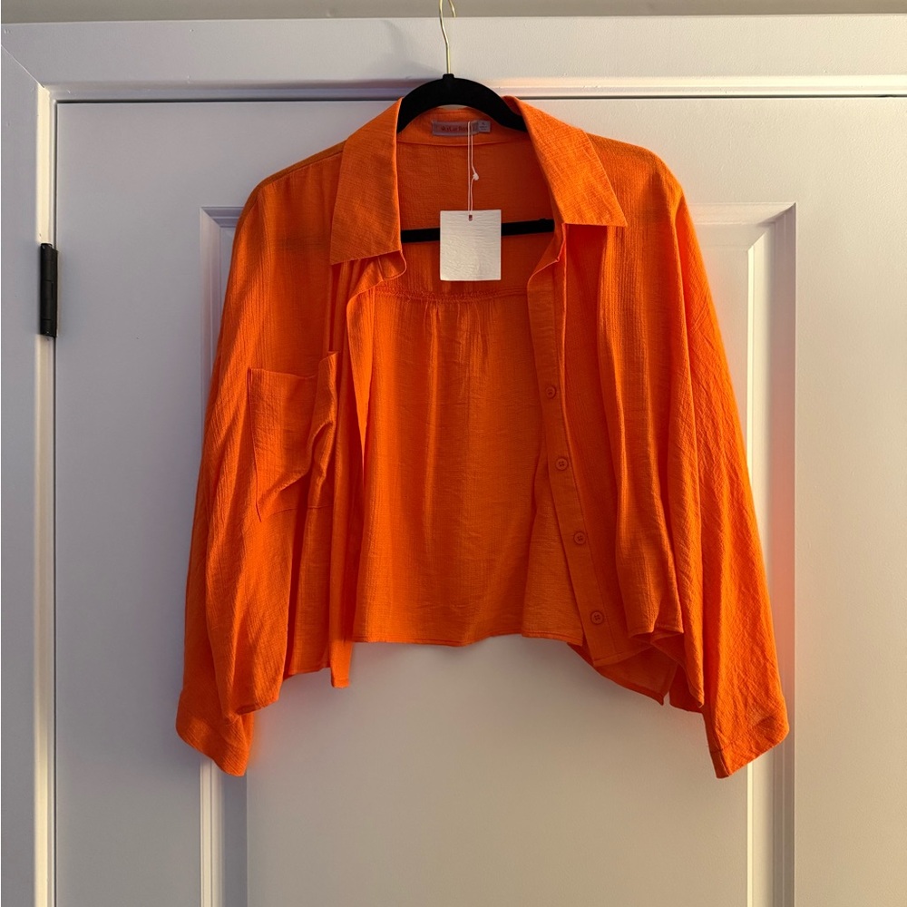 Cropped Orange Linen Shirt